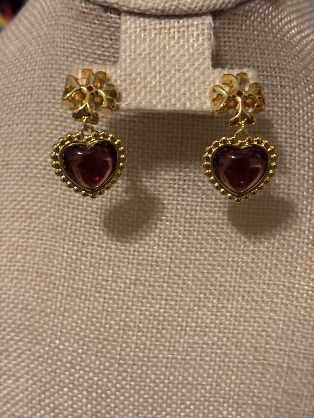 Gold-Trim Purple Heart Drop Earrings - Women Jewelry